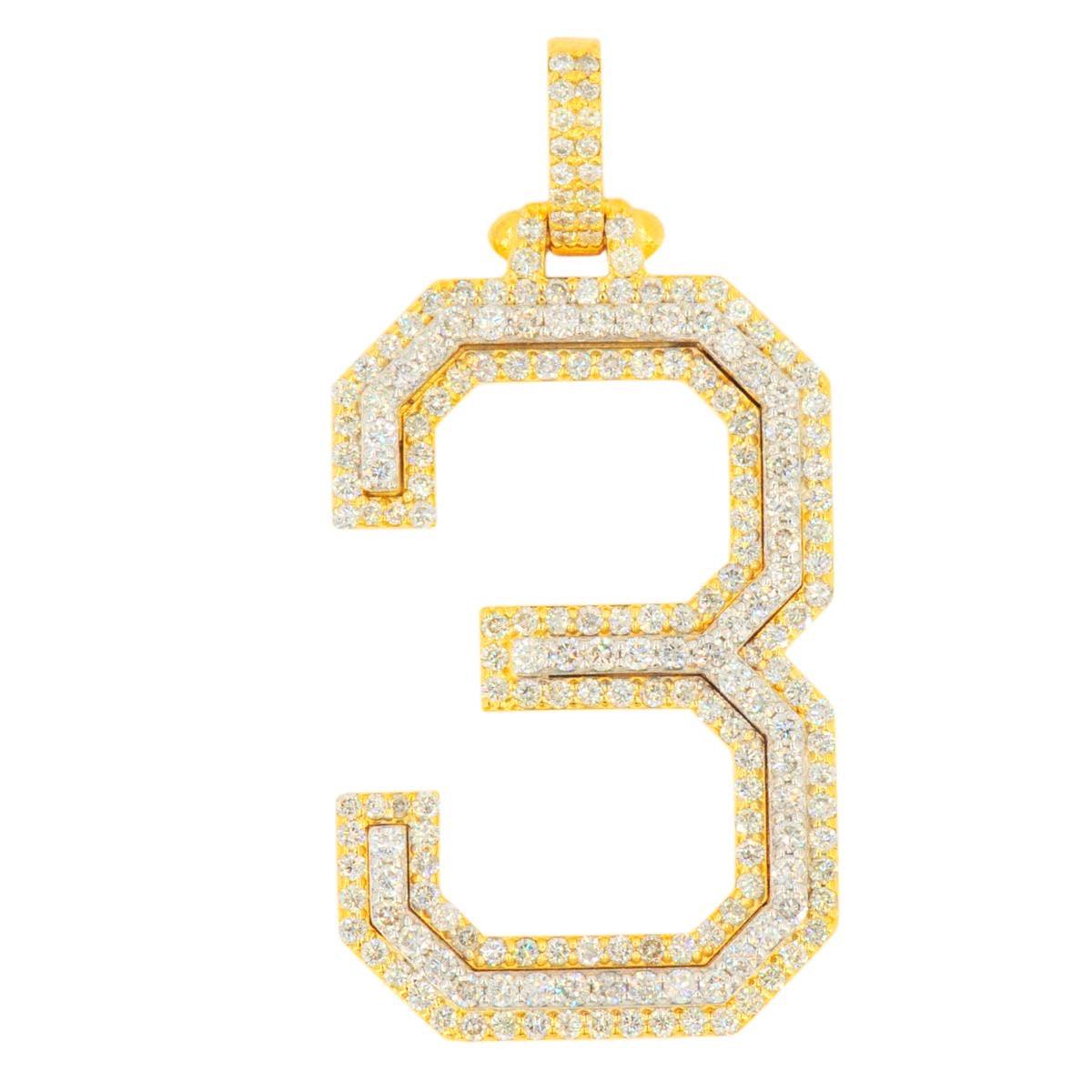 10K Yellow Gold Si Diamond Number 3 Pendant - Johnny Dang & Co
