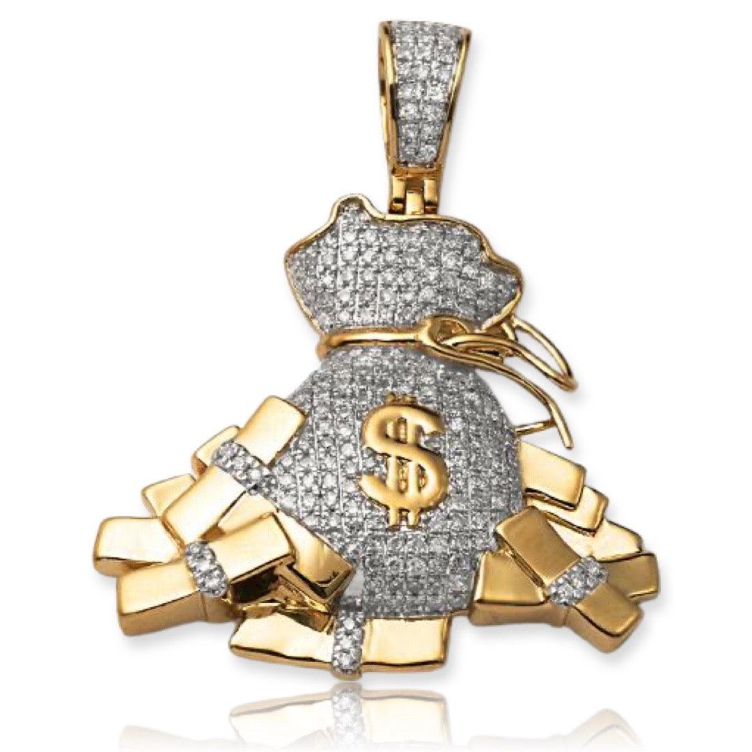 10KY 1.00CTW DIAMOND MONEY BAG PENDANT WITH STACKS - Johnny Dang & Co