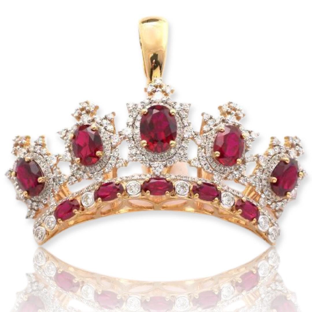 14KY 2.00CTW DIAMOND CROWN PENDANT WITH SYNTHETIC - Johnny Dang & Co