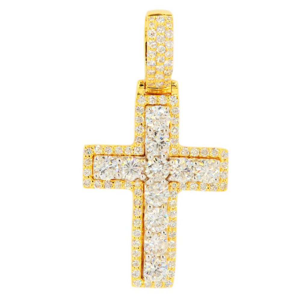 14K 3.5 CTTW DIAMOND 2-TONE SINGLE ROW CROSS - Johnny Dang & Co
