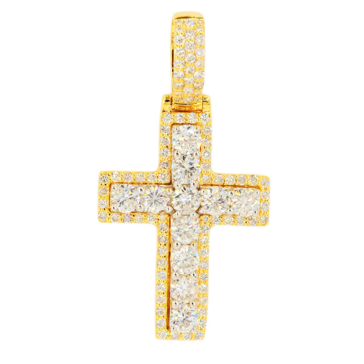 14K 3.5 CTTW DIAMOND 2-TONE SINGLE ROW CROSS - Johnny Dang & Co