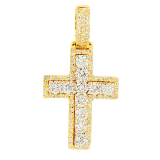14K 3.5 CTTW DIAMOND 2-TONE SINGLE ROW CROSS - Johnny Dang & Co