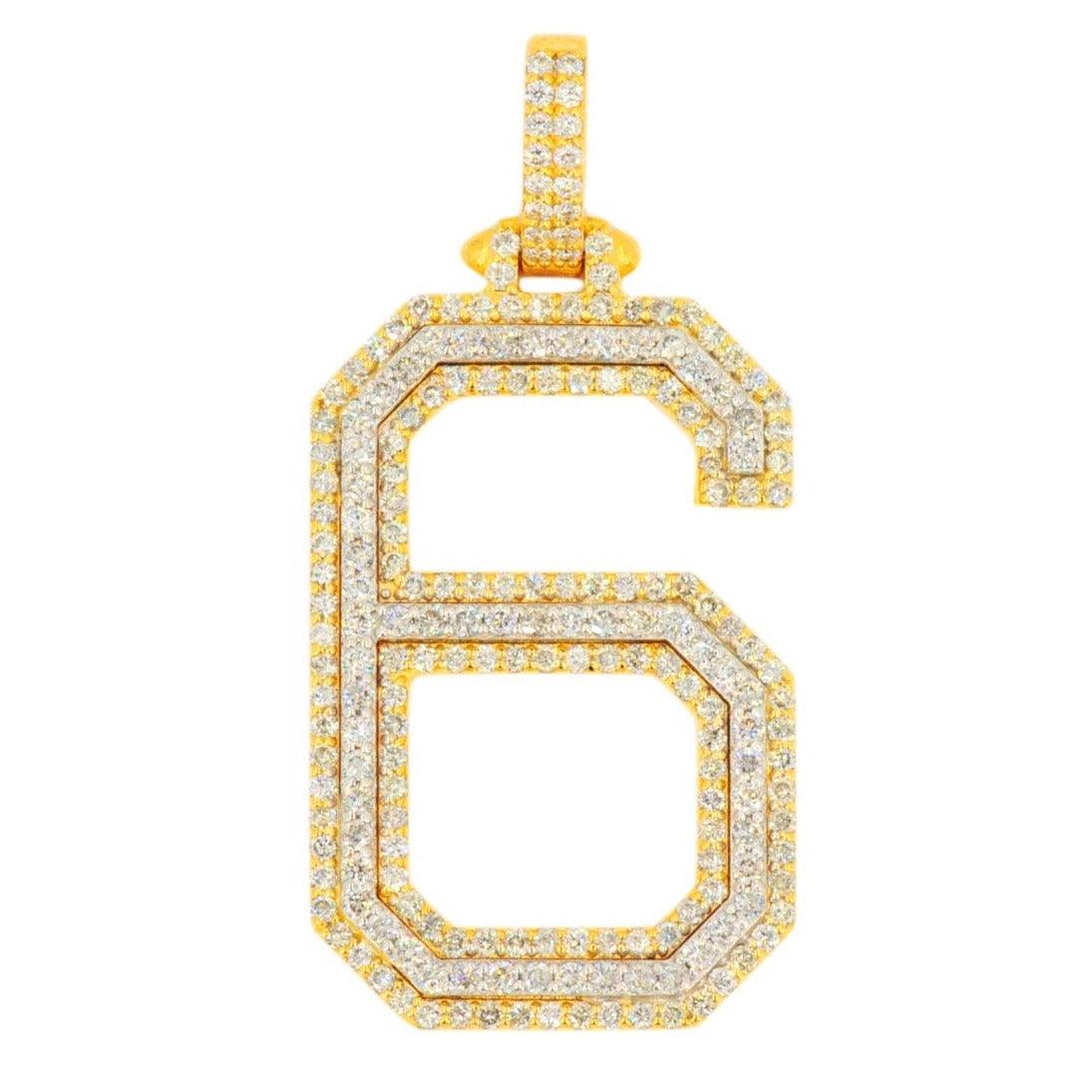 10K Yellow Gold Si Diamond Number 6 Pendant - Johnny Dang & Co