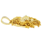 3D 10k Yellow Lion Head with Diamond Eyes and Franco Chain Mane Detailing Pendant 3.0" X 1.5" - Johnny Dang & Co
