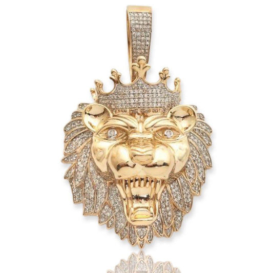 10KY 1.50CTW MICROPAVE DIAMOND LION HEAD PENDANT - Johnny Dang & Co