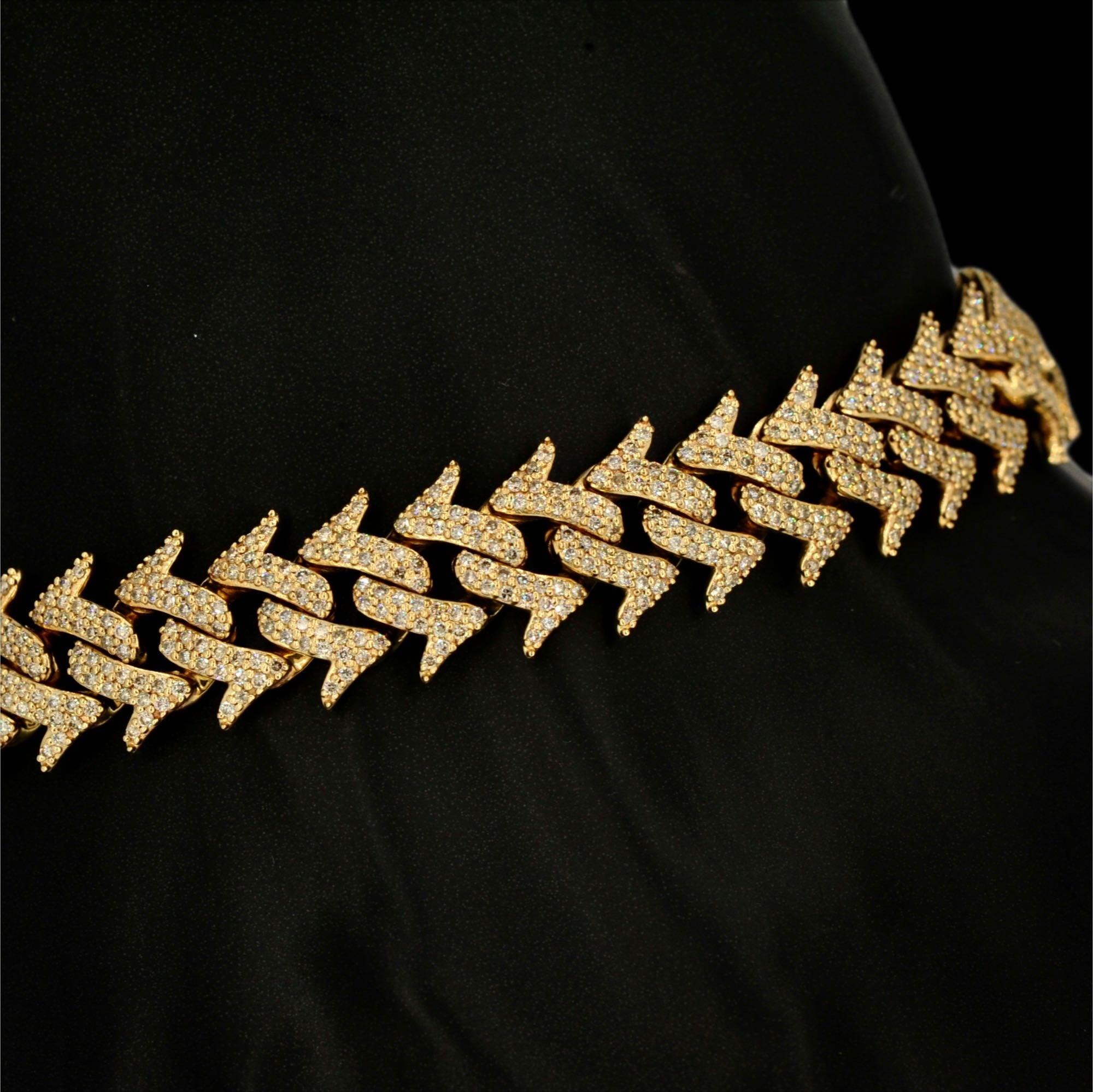 10k Yellow Gold 14mm Diamond Spiked Cuban Link Bracelet 8.5 Inches - Johnny Dang & Co