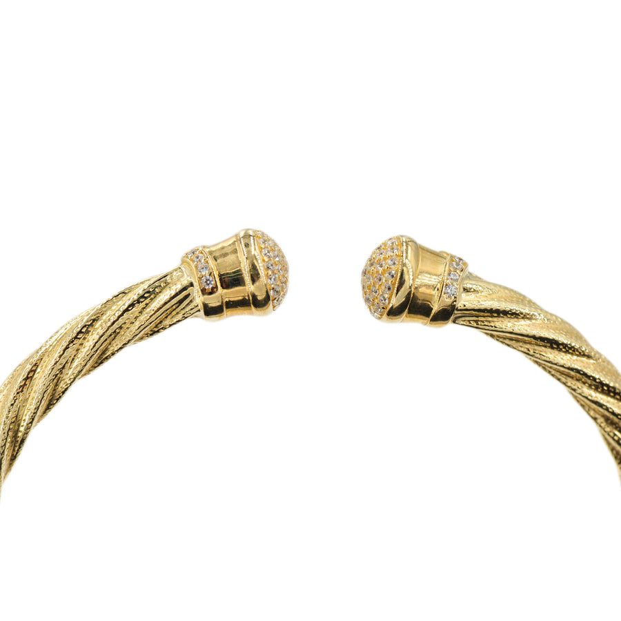 10K Yellow Gold Rope Cable Bangle With CZ
