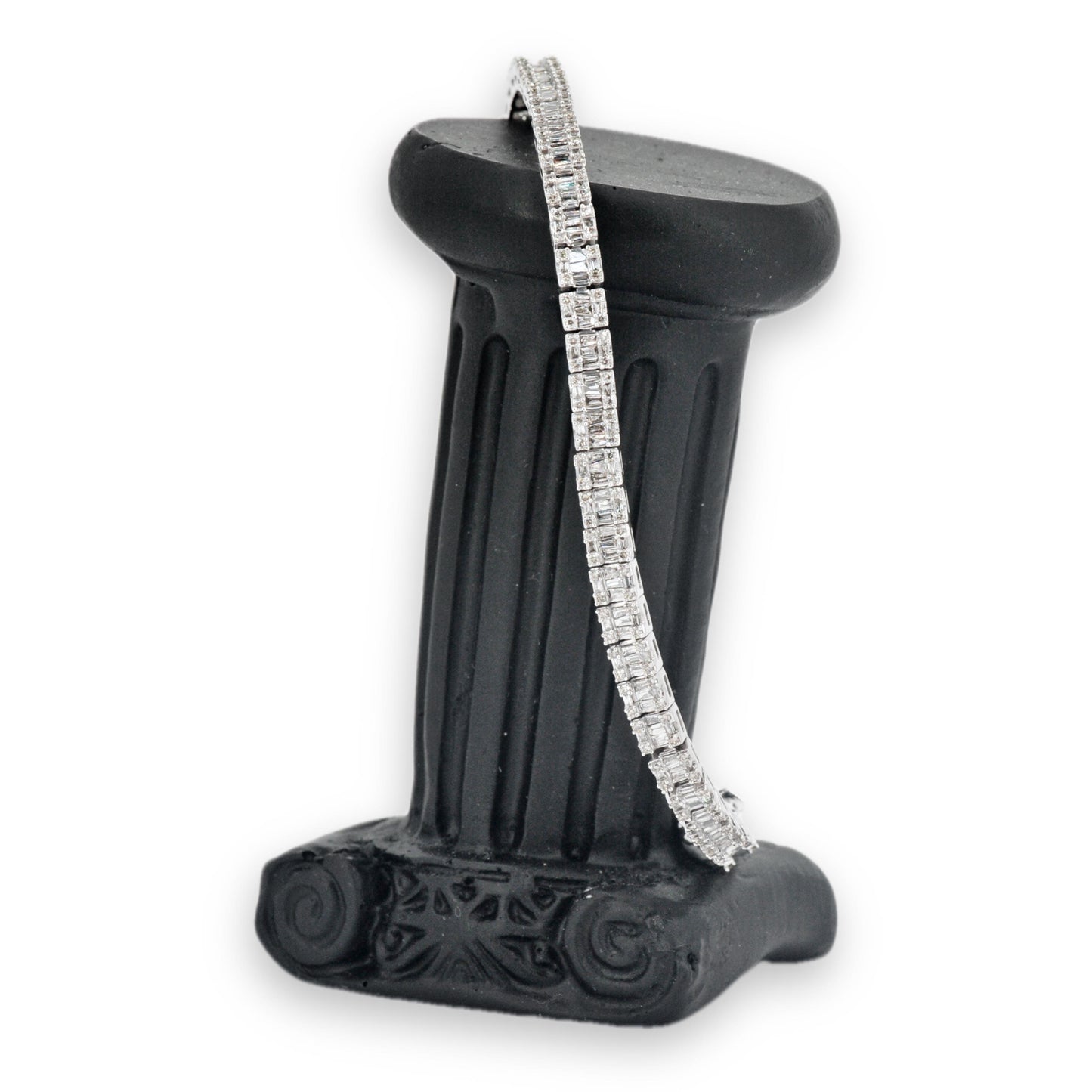 10k Gold and 4.13cttw Diamonds Square Block Baguette and Round Tennis Bracelet. - Johnny Dang & Co