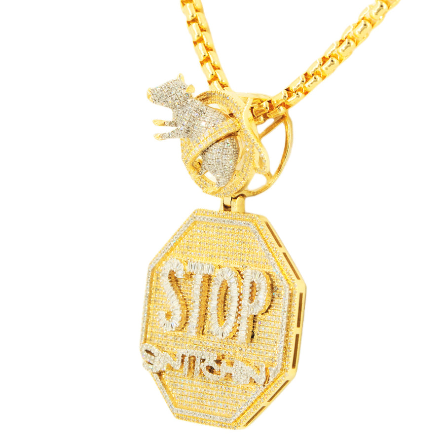 10k Yellow Gold 3.25ctw Diamond Stop Snitchin Pendant With No Rats Bail