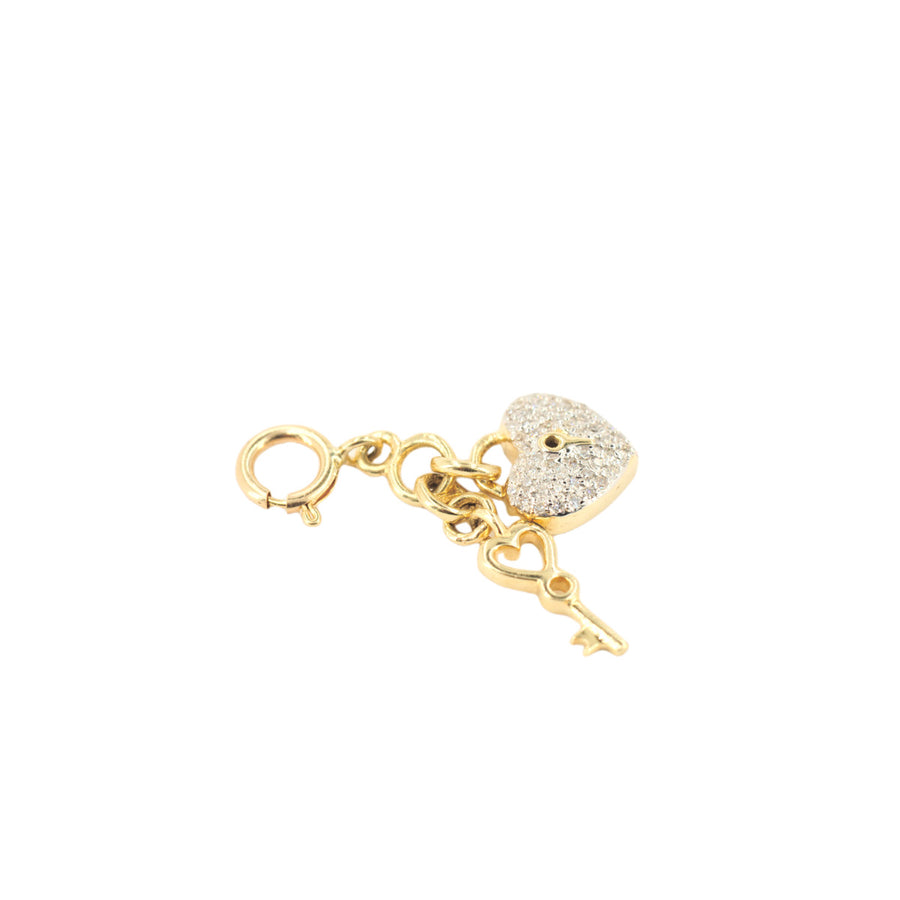 10k Yellow Gold and Diamond 'Heart Lock and Key' Charm - 10068