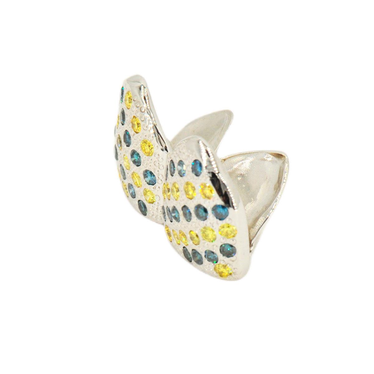 2 Top or 2 Bottom Blue and Yellow Diamond Grillz [S7035] - Johnny Dang & Co