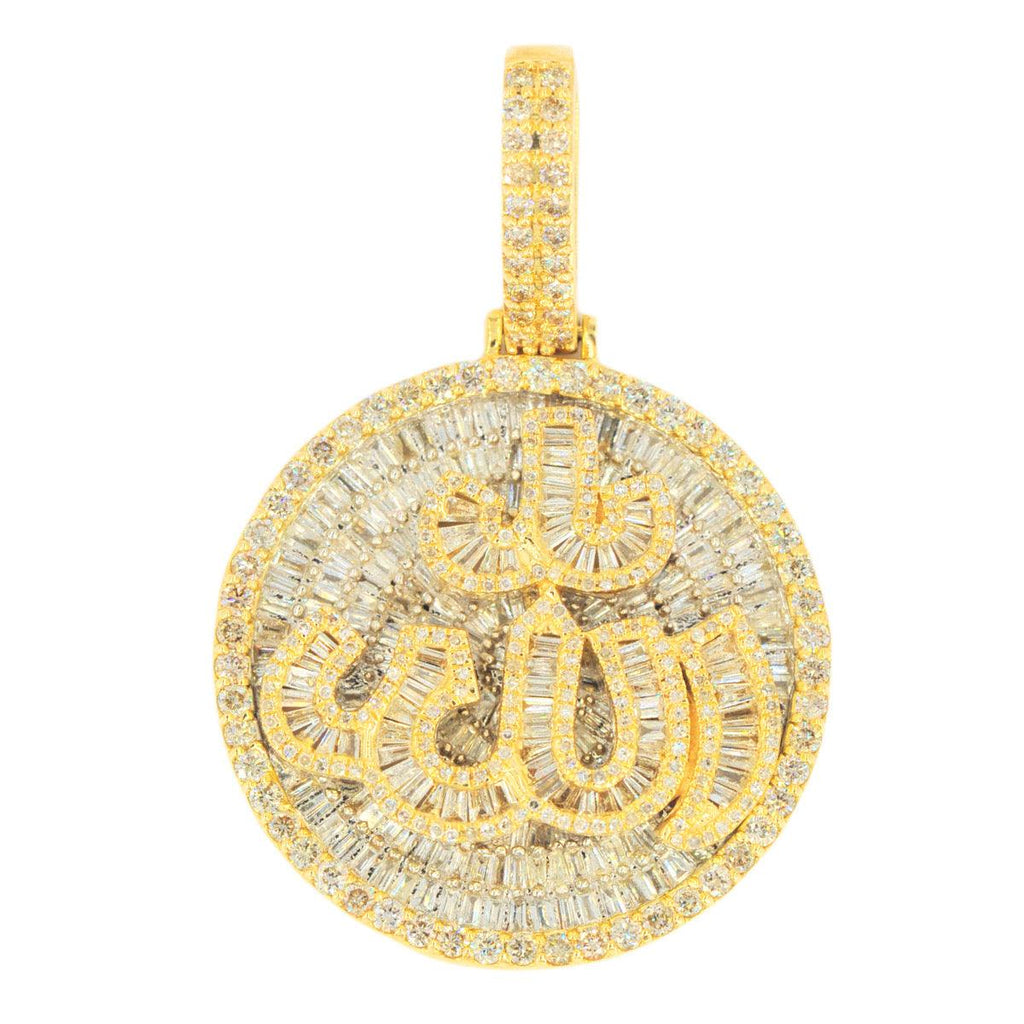 10k Yellow Gold 3.15ctw Round and Baguette Diamond Allah Pendant - Johnny Dang & Co