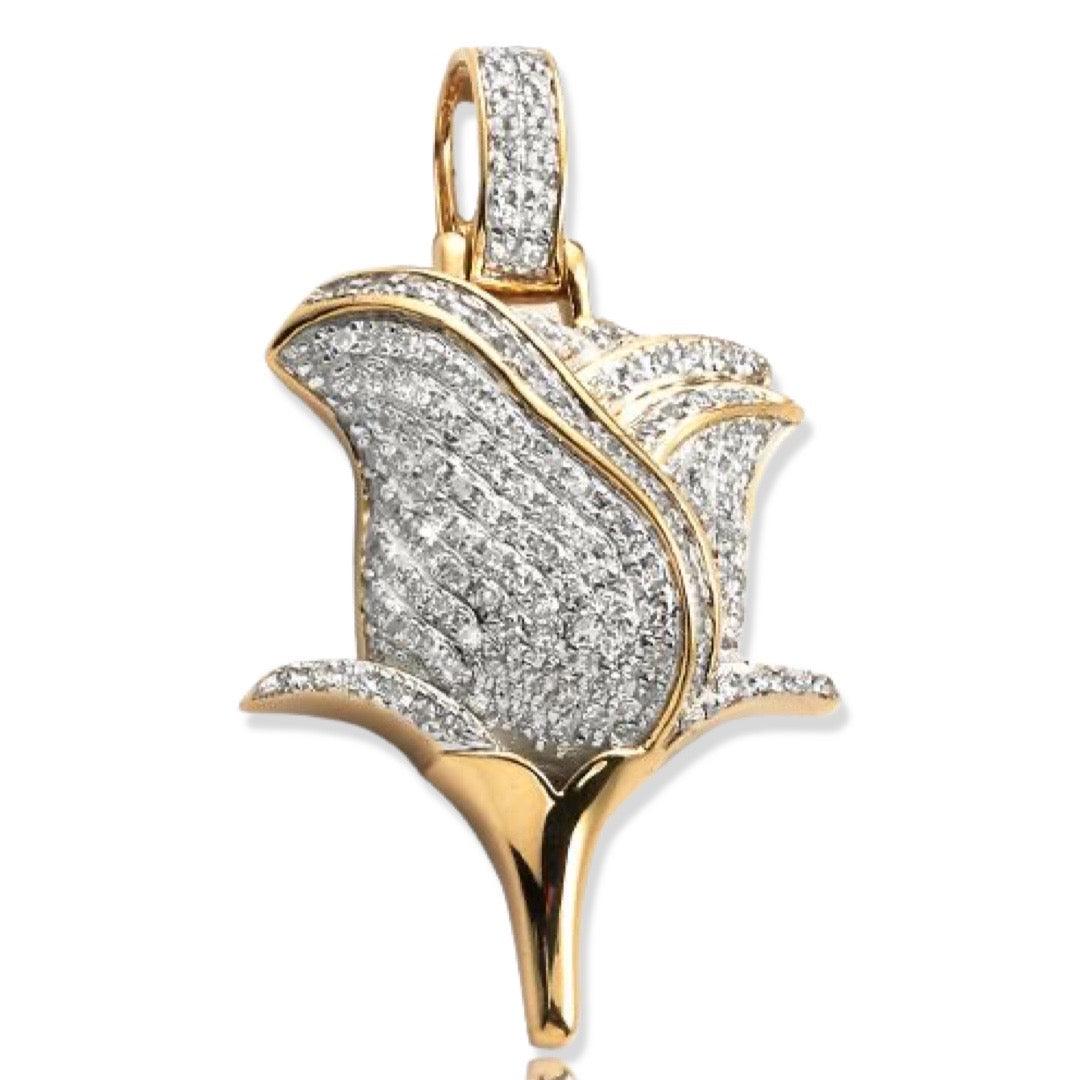 14KY 0.50CTW DIAMOND ROSE FLOWER PENDANT - Johnny Dang & Co
