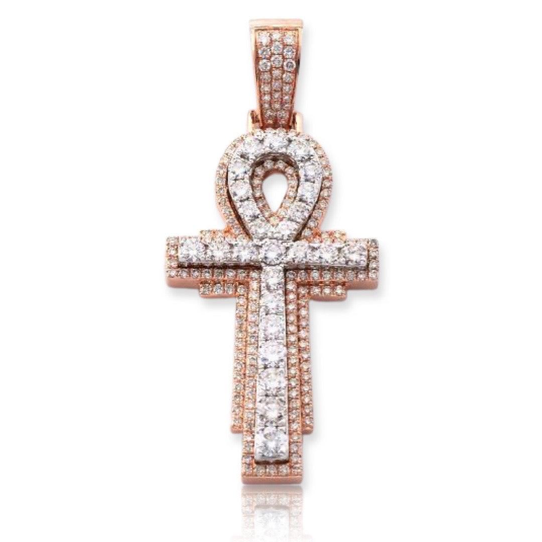 14KR+W 3.00CTW DIAMOND 3-D ANKH CROSS PENDANT - Johnny Dang & Co