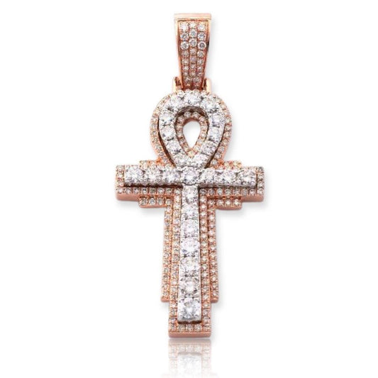 14KR+W 3.00CTW DIAMOND 3-D ANKH CROSS PENDANT - Johnny Dang & Co