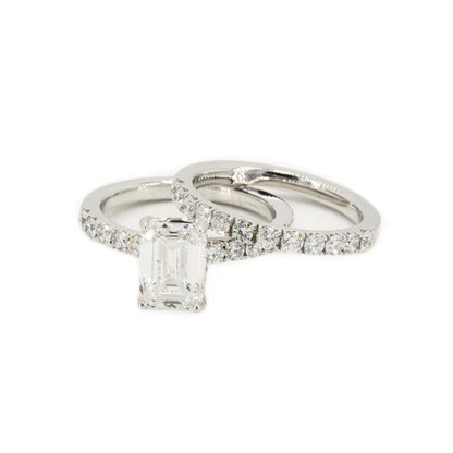 Custom 2 Carat VVS Emerald Cut Engagement Ring and Wedding Band 18k Gold Set - Johnny Dang & Co
