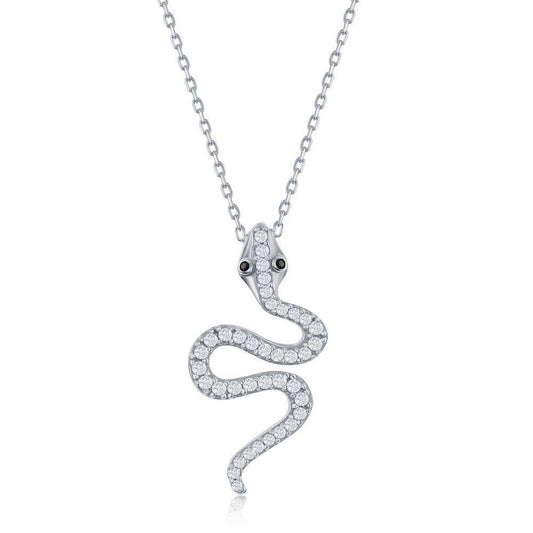 Sterling Silver CZ Snake Necklace - Johnny Dang & Co