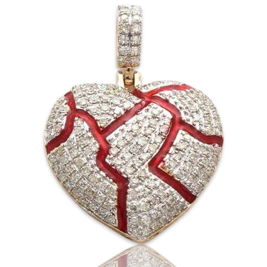 10KY 0.50CTW DIAMOND BROKEN HEART PENDANT - RED EN - Johnny Dang & Co