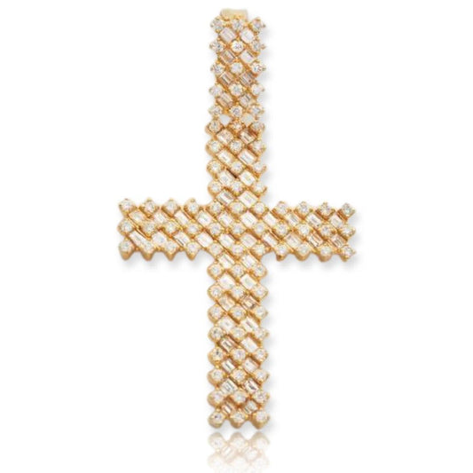 14KY 2.50CTW BAGUETTE DIAMOND CROSS PENDANT - Johnny Dang & Co