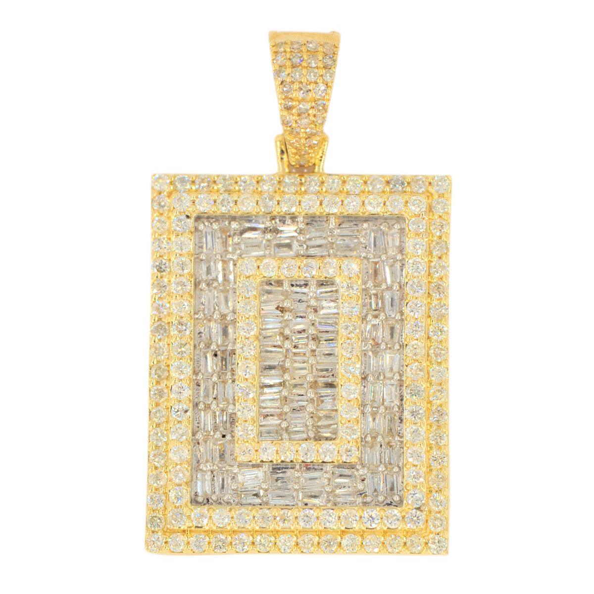 10k Yellow Gold 2.50CTW Round and Baguette Diamond Rectangular Pendant - Johnny Dang & Co