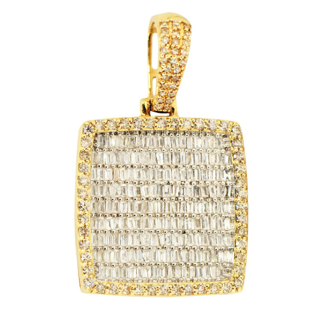 10k Yellow Gold 1.75CTW Round and Baguette Diamond Square Pendant - Johnny Dang & Co