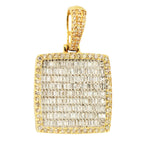 10k Yellow Gold 1.75CTW Round and Baguette Diamond Square Pendant - Johnny Dang & Co