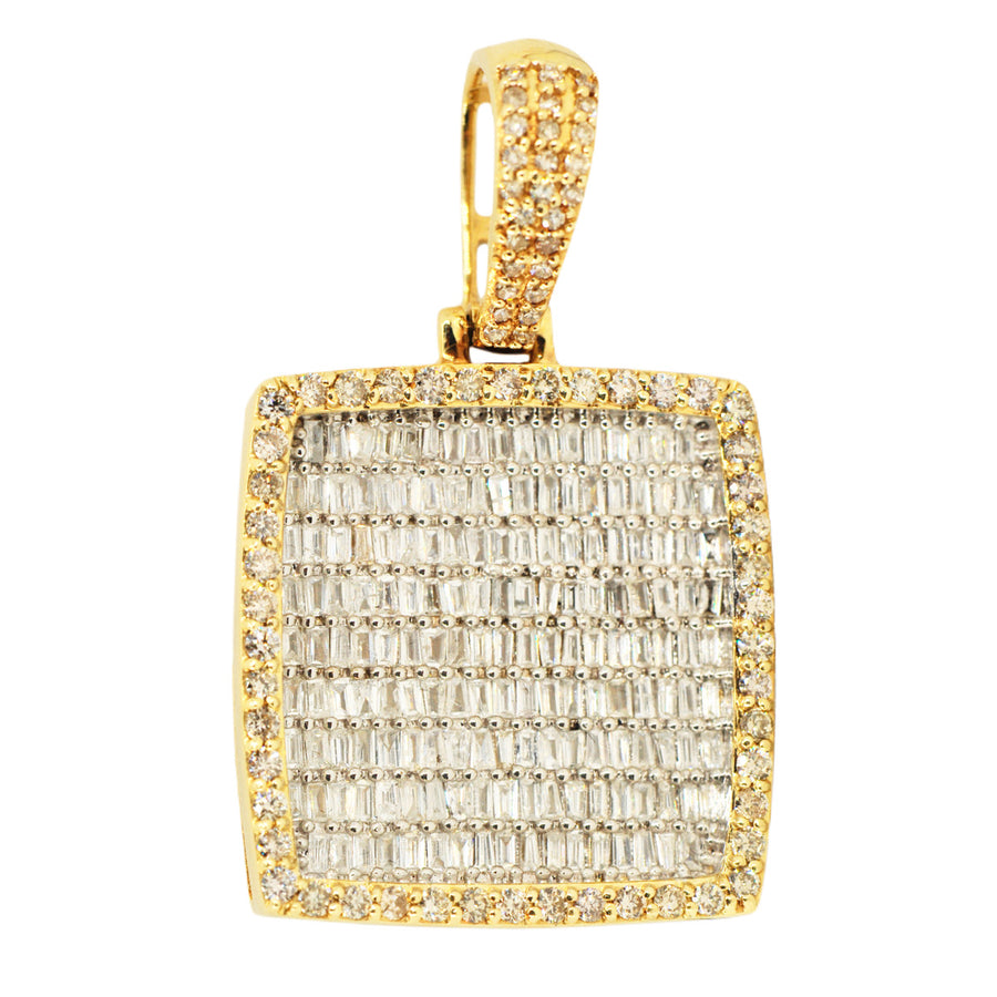 10k Yellow Gold 1.75CTW Round and Baguette Diamond Square Pendant