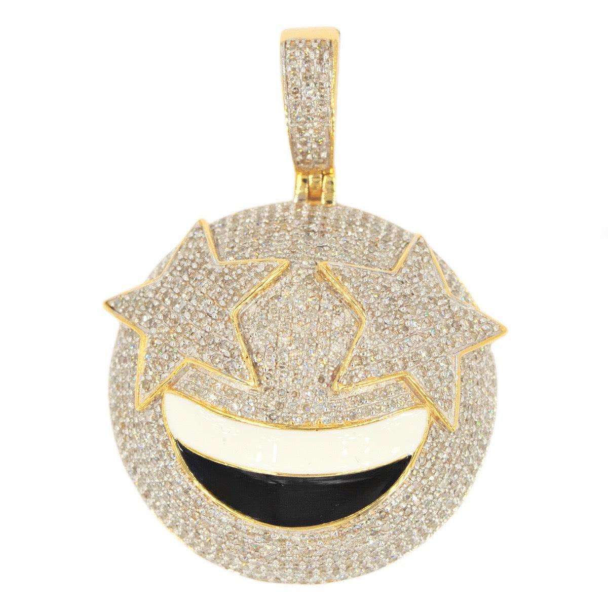 10k Yellow Gold Diamond Rock Star Emoji Pendant - Johnny Dang & Co