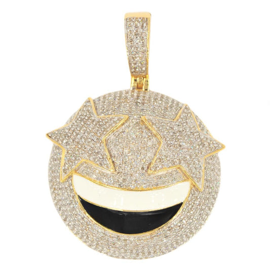 10k Yellow Gold Diamond Rock Star Emoji Pendant - Johnny Dang & Co