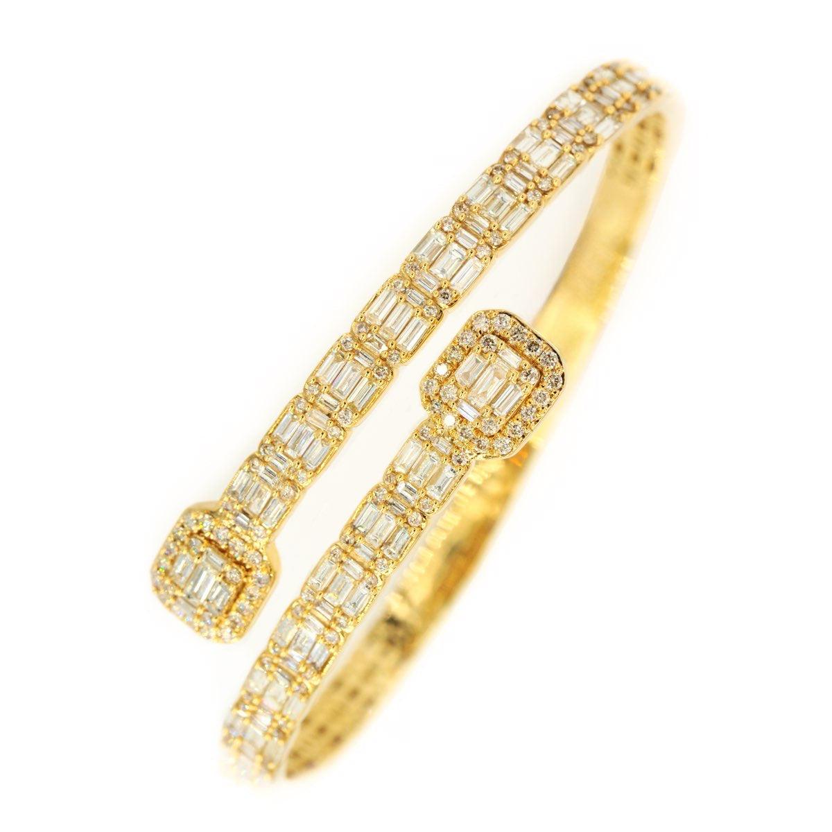 10k Gold 8.15ctw Baguette & Round Cut Diamond Baller Medium Bangle - Unisex - Johnny Dang & Co