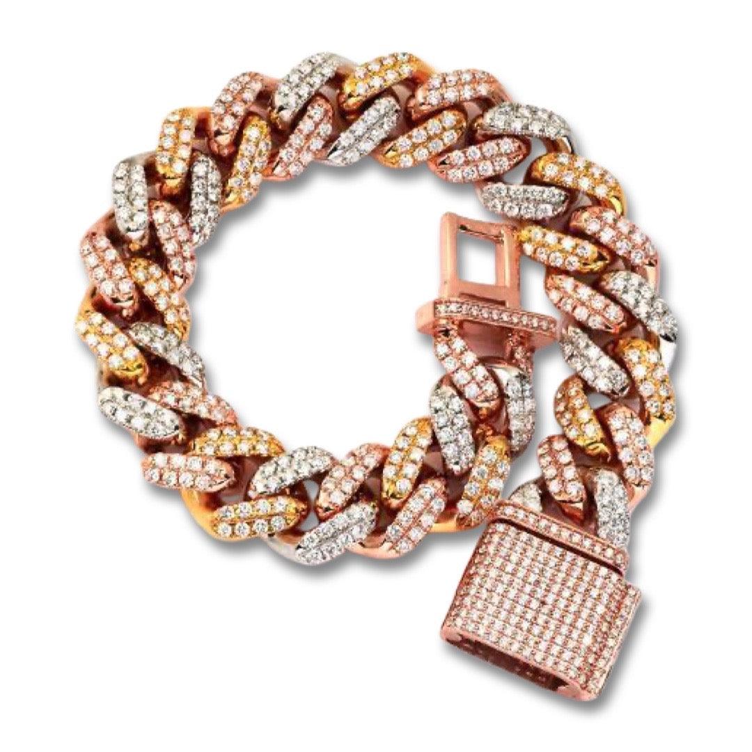 10KR+W+Y 8.97CTW DIAMOND TRI-TONE MIAMI CUBAN BRAC - Johnny Dang & Co