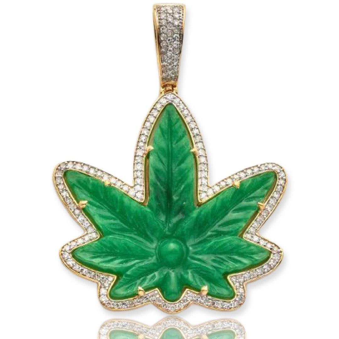 10KY 1.15CTW DIAMOND JADE HERBAL MEDICINE LEAF - Johnny Dang & Co