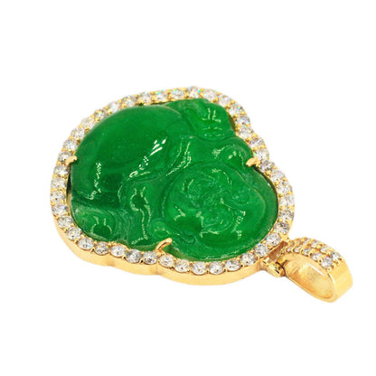 14k Yellow Gold 3.25ctw Jade Buddha Pendant- Large - Johnny Dang & Co
