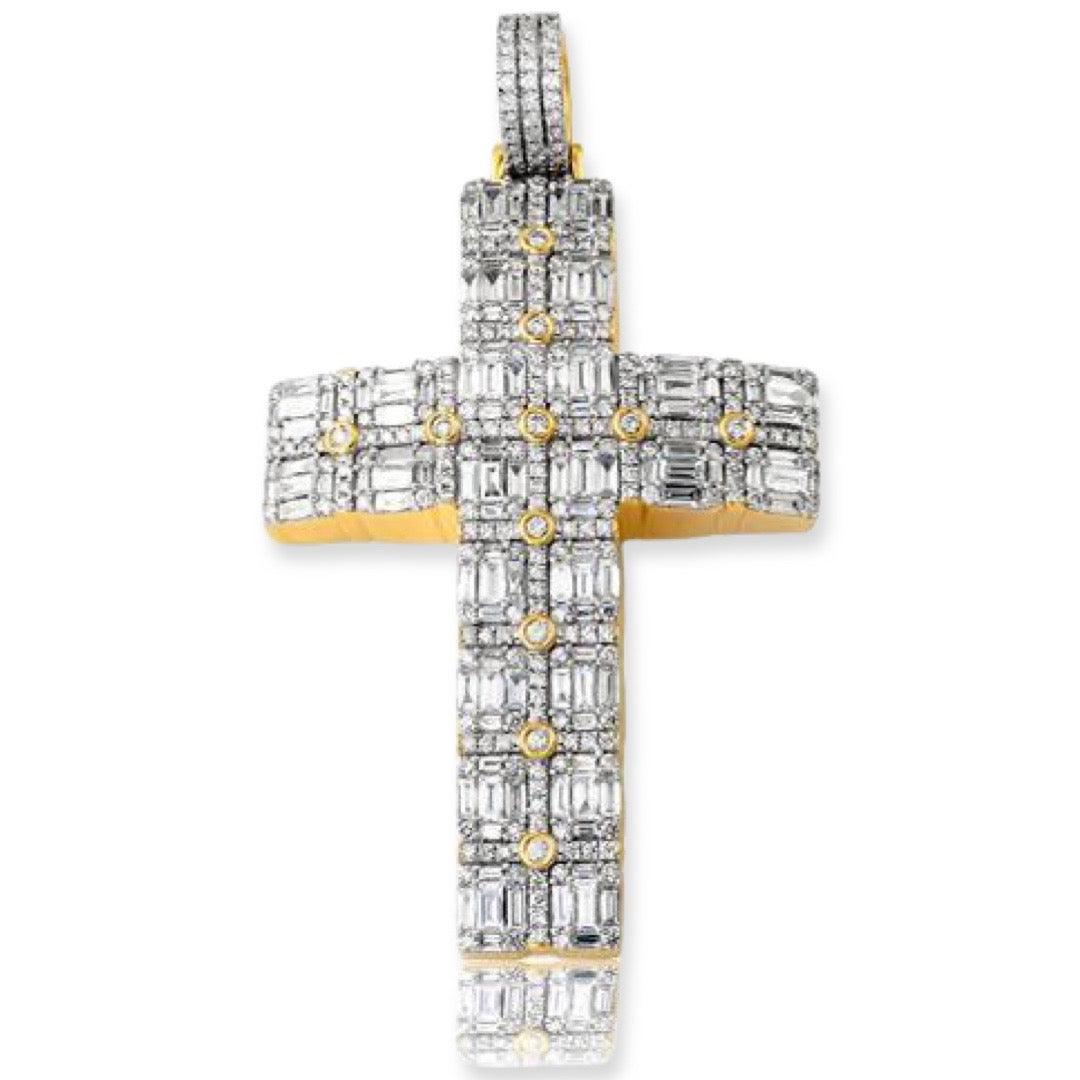 14KY 7.50CTW BAGUETTE DIAMOND CROSS PENDANT - Johnny Dang & Co
