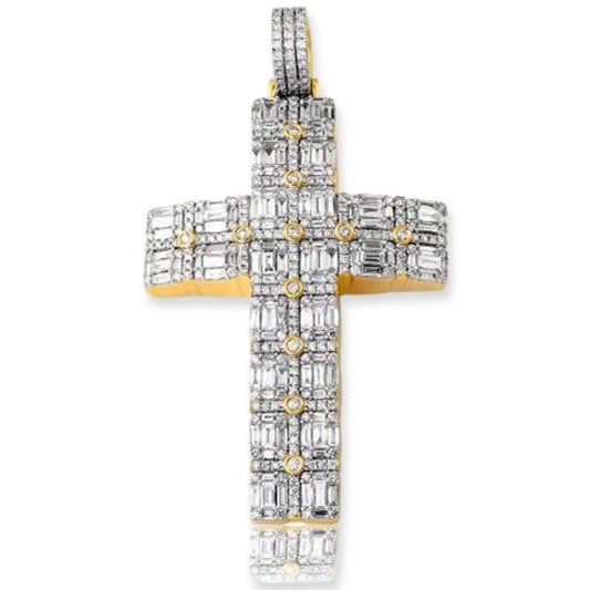 14KY 7.50CTW BAGUETTE DIAMOND CROSS PENDANT - Johnny Dang & Co