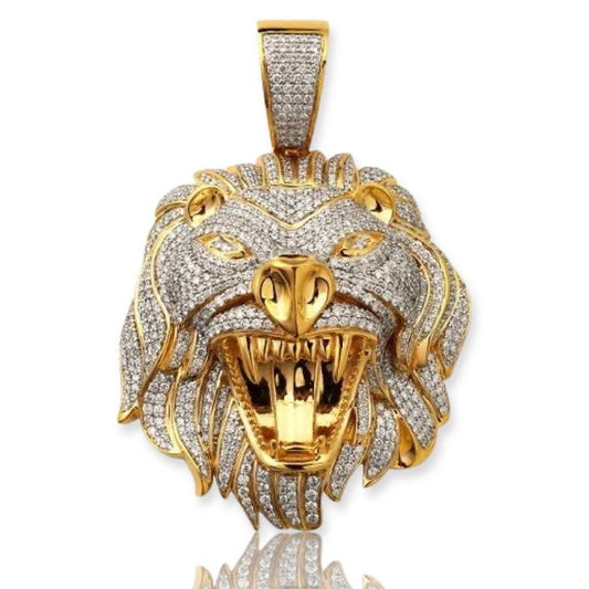 10KY 12.75CTW DIAMOND LION HEAD PENDANT - Johnny Dang & Co