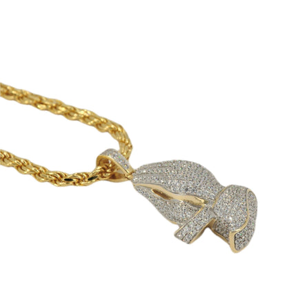 Silver Gold Plated CZ Praying Pendant and Solid Chain Combo Flash - Johnny Dang & Co