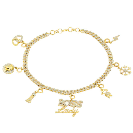 Copy of 10k Gold 0.45ctw Diamond Charm Anklet 9" - 10". Bracelet Only. Charms Sold Separately - Johnny Dang & Co