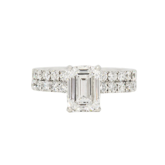 Custom 2 Carat VVS Emerald Cut Engagement Ring and Wedding Band 18k Gold Set - Johnny Dang & Co