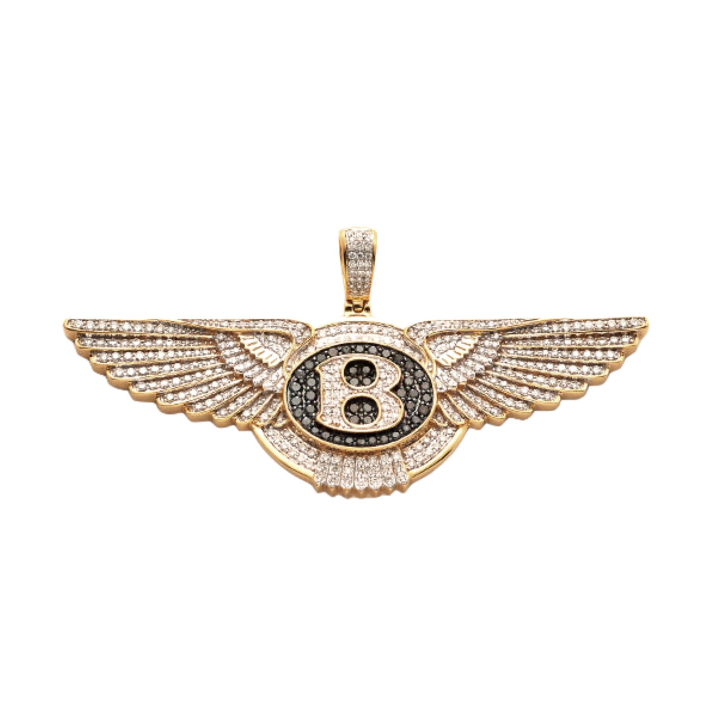 10KY 3.75CTW BLACK AND WHITE DIAMOND B AUTO EMBLEM - Johnny Dang & Co