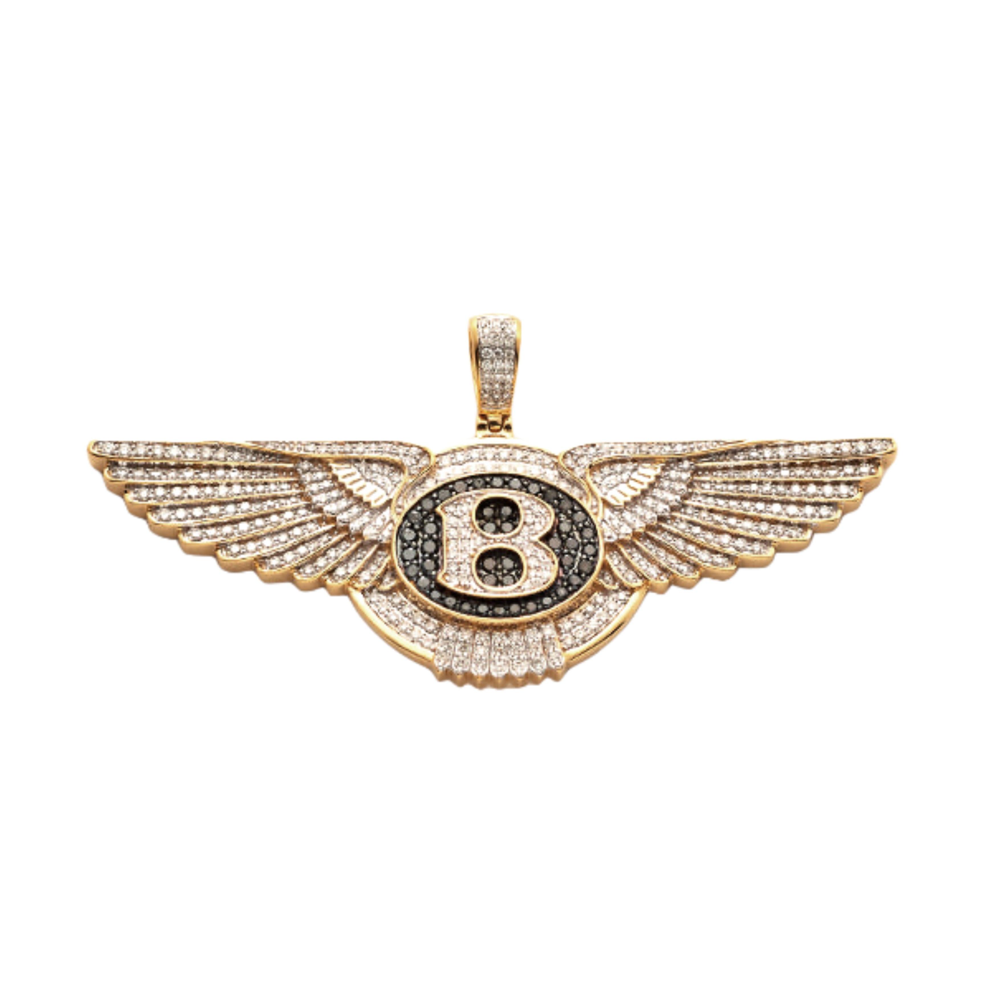 10KY 3.75CTW BLACK AND WHITE DIAMOND B AUTO EMBLEM - Johnny Dang & Co