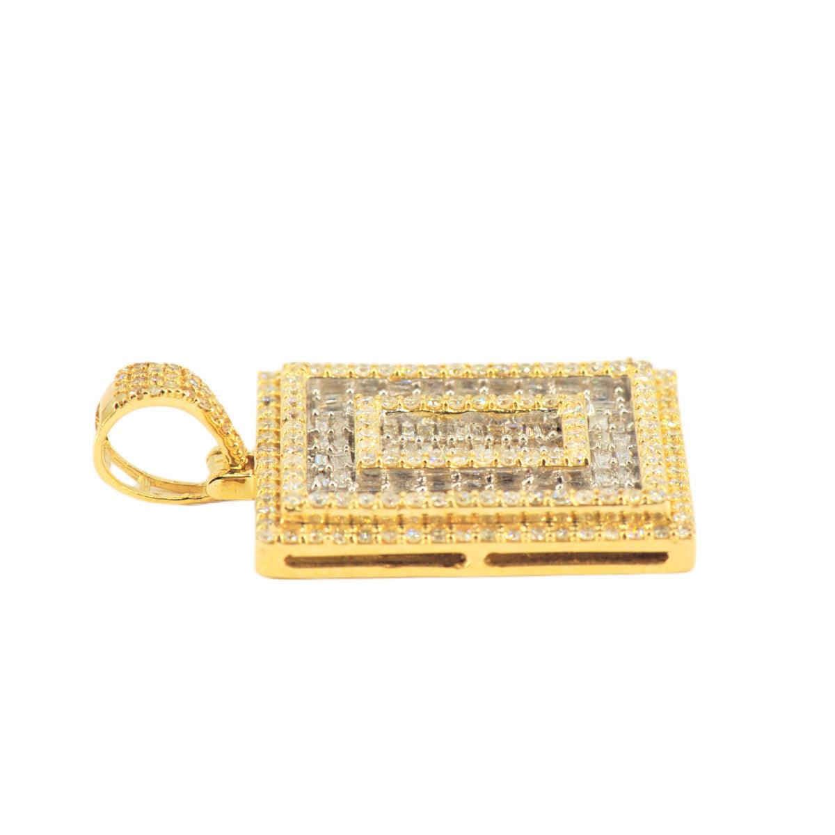 10k Yellow Gold 2.50CTW Round and Baguette Diamond Rectangular Pendant - Johnny Dang & Co