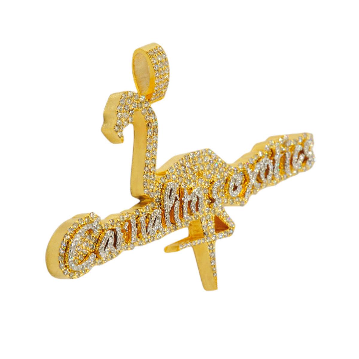 14k Gold 3.5ctw VS Diamond Custom Logo Pendant 1.9" x 2.5" - Johnny Dang & Co