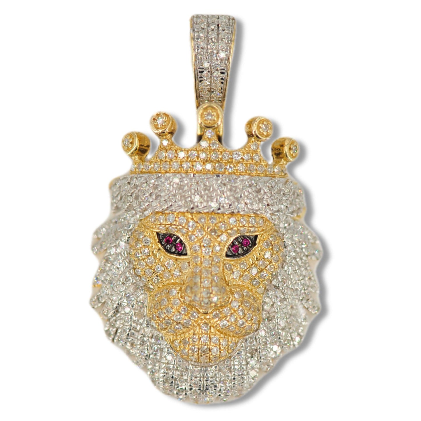 10K Yellow Gold Diamond Majestic Lion Pendant 1.14ctw - Large - Johnny Dang & Co