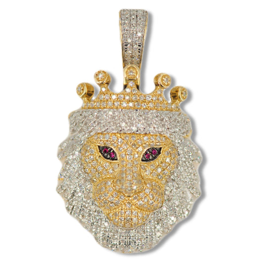 10K Yellow Gold Diamond Majestic Lion Pendant 1.14ctw - Large - Johnny Dang & Co