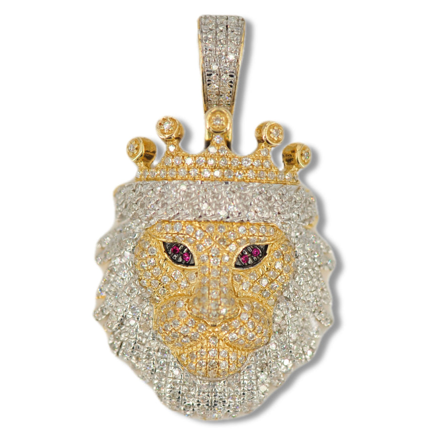 10K Yellow Gold Diamond Majestic Lion Pendant 1.14ctw - Large