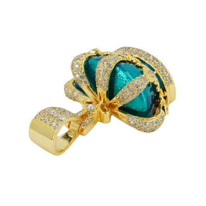 10k Large 2.85CTW Diamonds and Pearly Blue Green Enamel 3D Crown Pendant - Johnny Dang & Co