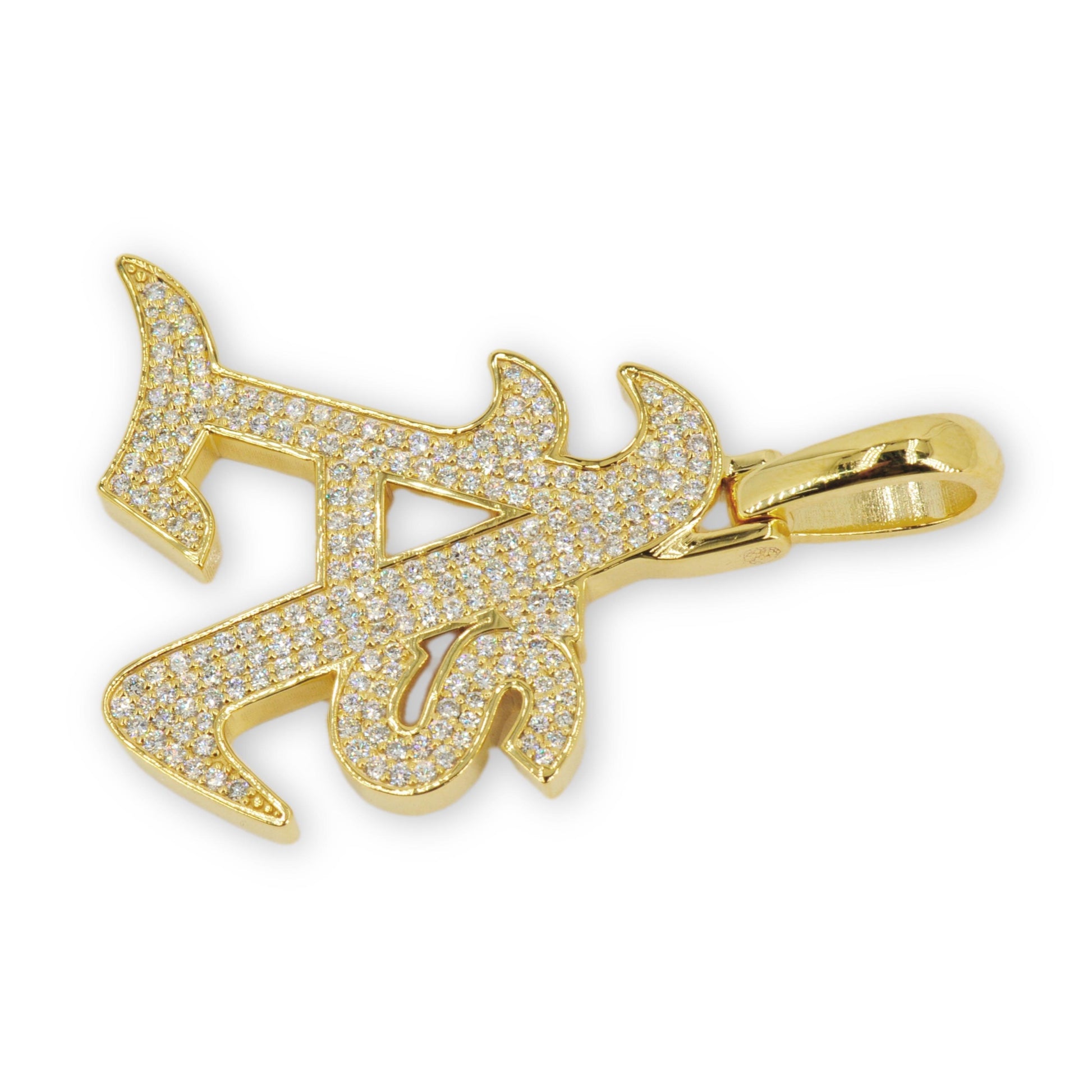 Custom Your Own Logo 10k Gold and VVS Diamond "A’s" Style Logo Pendant 2" X 1.5" - Johnny Dang & Co