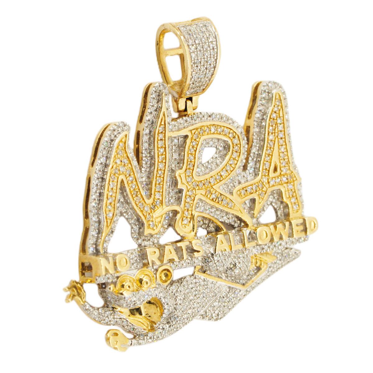 10K YELLOW GOLD 1.00CTW DIAMOND ‘NRA NO RATS ALLOWED’ PENDANT - Johnny Dang & Co