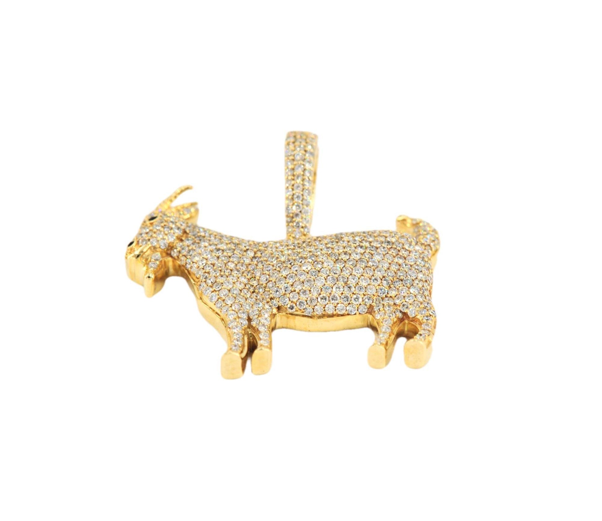 14k Yellow Gold 1.49ct Diamond GOAT Pendant Flash - Johnny Dang & Co
